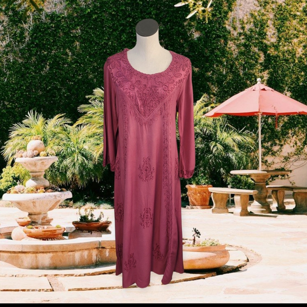 Pink Bohemian Embroidered Dress